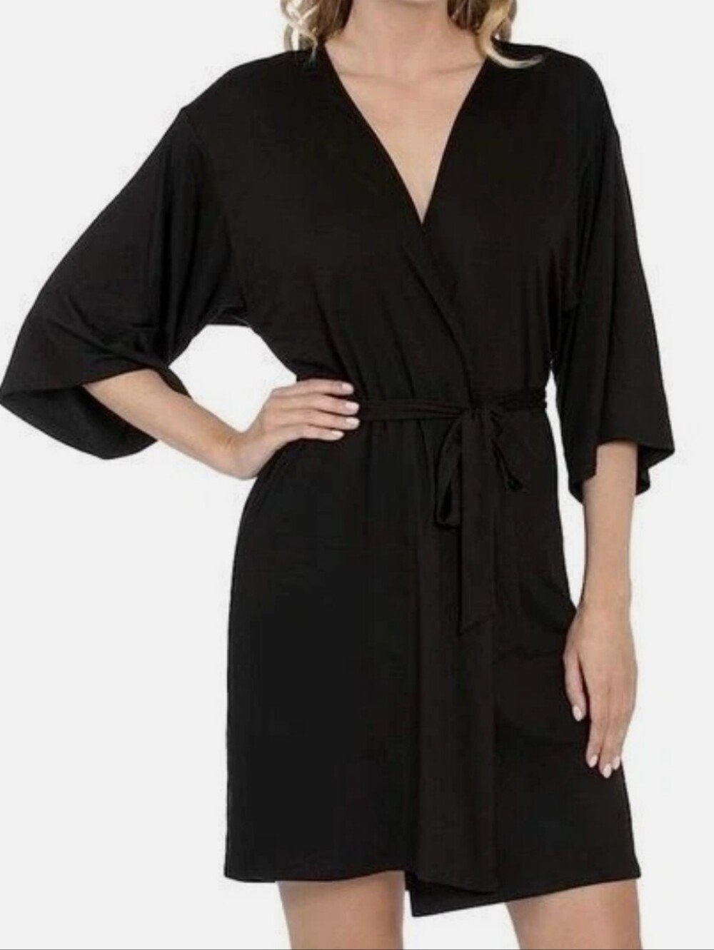 Everyday Black Wrap Robe with Tie Waist